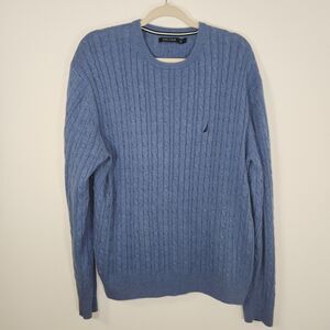 Nautica Men's Blue Cable Knit Crew Neck Sweater Size Large Preppy Classic
